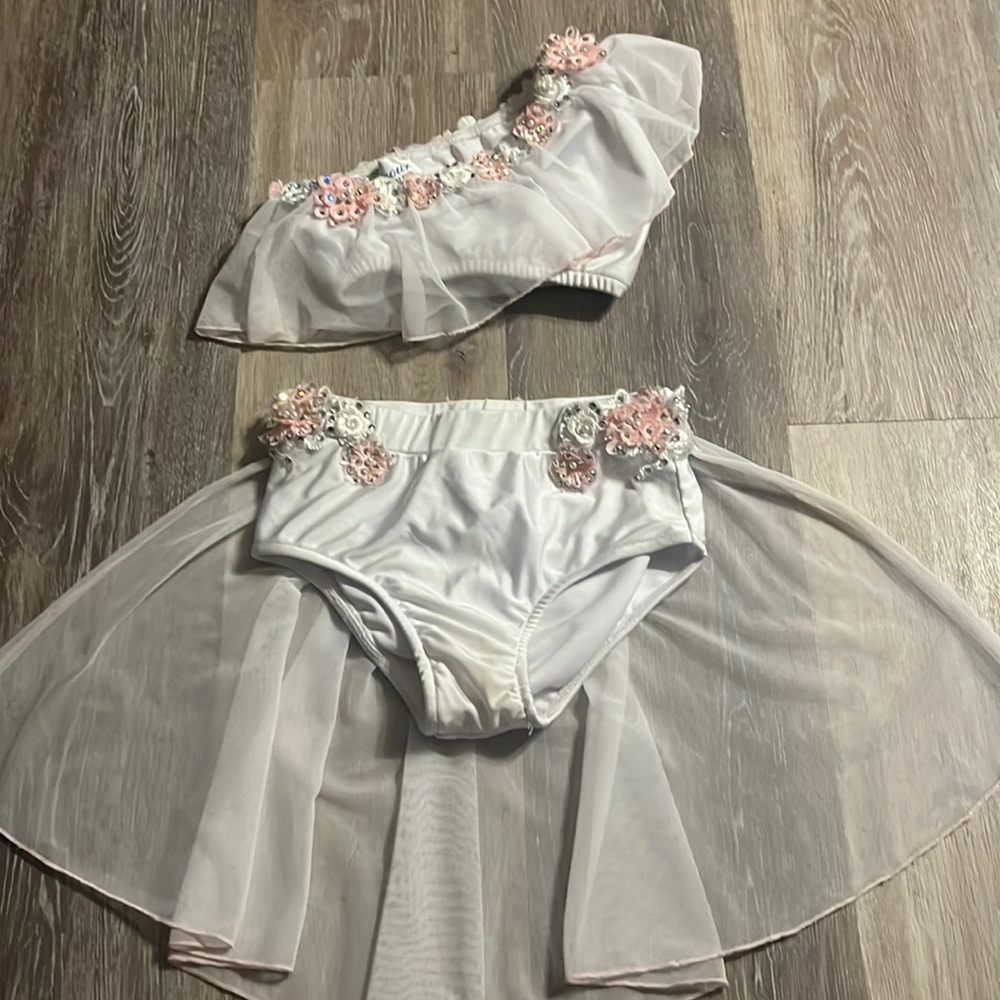 Glamour costumes MC 2 piece lyrical dance white pink costume